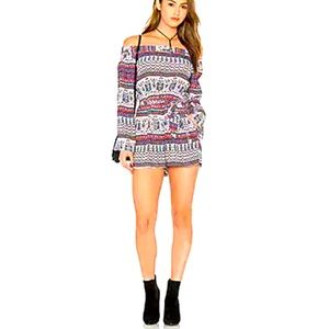 Fabulous Boho Chic Multicolor Off Shoulder MINKPINK Belted Romper